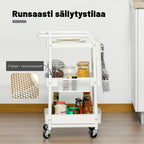 Apupöytä 3 hyllyllä ja ripustuspaneelilla, teräs+PP, valkoinen, 51,5 x 32 x 75,6 cm.