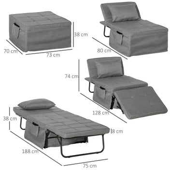 Taitettava varavuode 4-in-1,188 x 75 x 38 cm, Harmaa