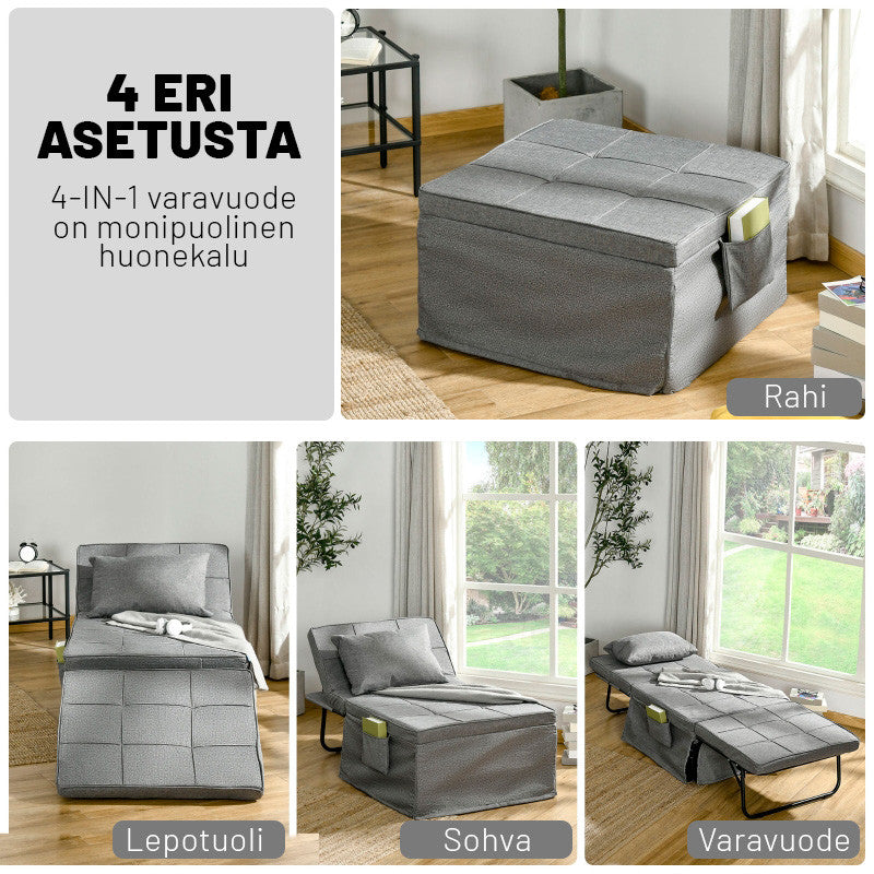 Taitettava varavuode 4-in-1,188 x 75 x 38 cm, Harmaa