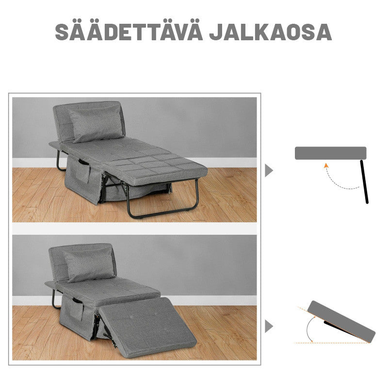 Taitettava varavuode 4-in-1,188 x 75 x 38 cm, Harmaa
