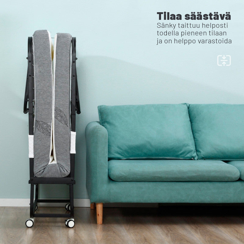Taitettava Vierassänky pyörillä, 200 x 75 x 42,5 cm