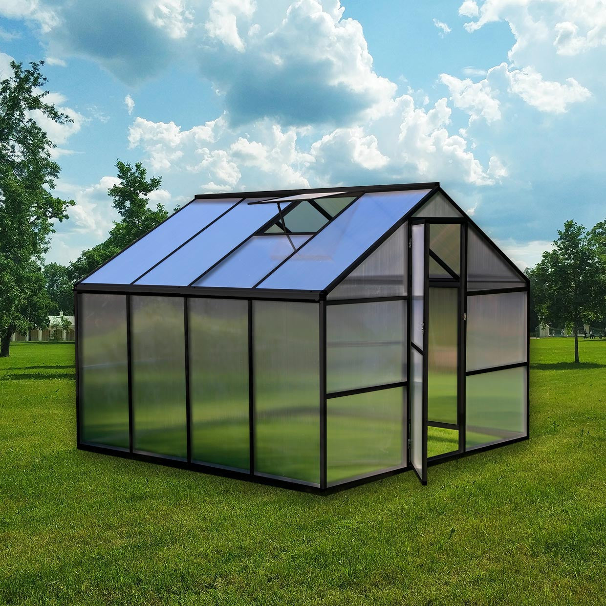 POHJOLA GARDEN Kasvihuone 5,75m2 + Sokkeli & Rännit 2024, Extra kestävä 600g/m2 kennolevyt, musta