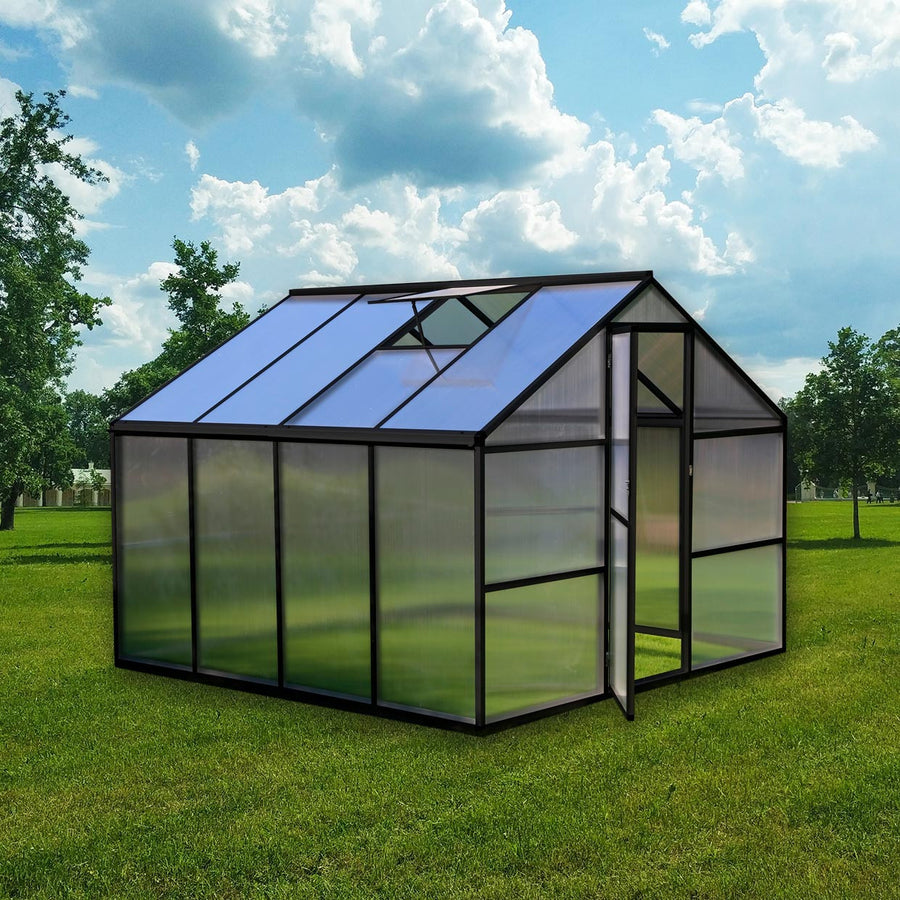 Växthus 5,75 m² – 600 g/m² cellplåt, sockel, aluminiumram