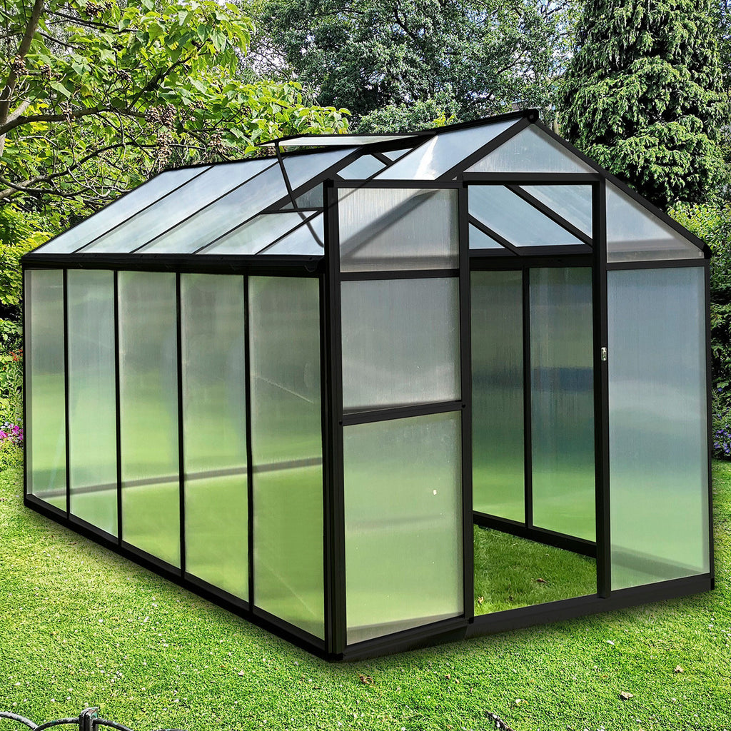 POHJOLA GARDEN Kasvihuone 5,4m2 + Sokkeli & Rännit, Extra kestävä 600g/m2 kennolevy, musta