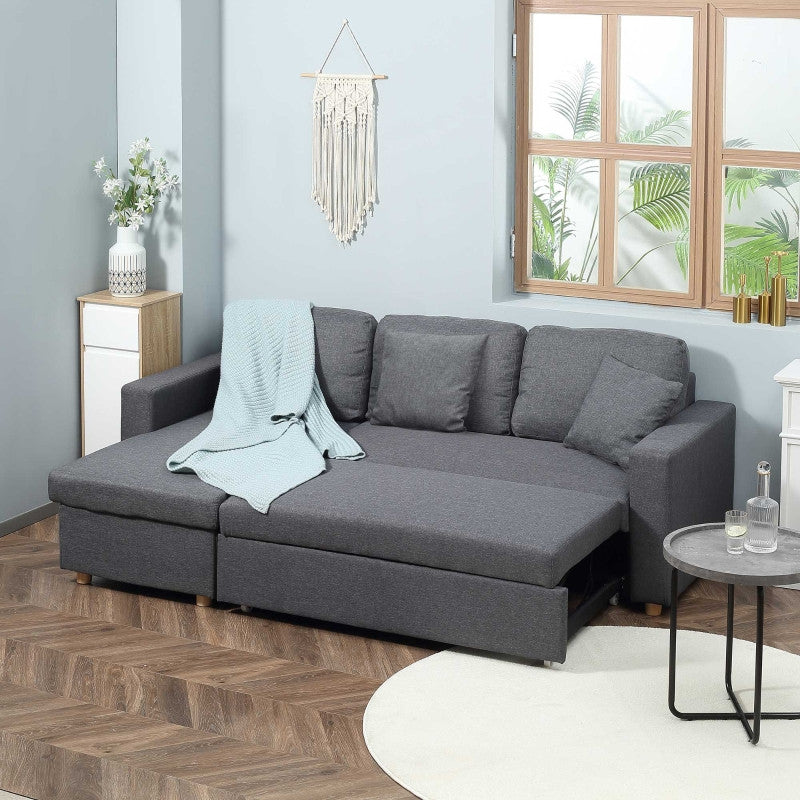 Kulmasohva vuode toiminnolla, vaihdettava kätisyys, tummanharmaa, 228 x 148 x 88 cm