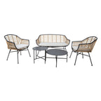 Terassisohva LUNDE ulkosohvalla, 2 puutarhatuolia, 2 pöytää