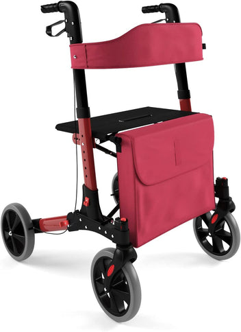 Aune Rollator för inomhus- och utomhusbruk, lätt, röd