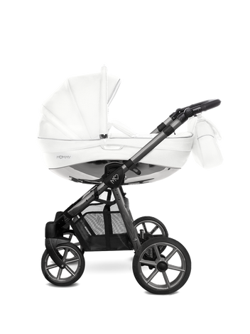 Mommy Glossy 2-i-1 barnvagn, vit/svart