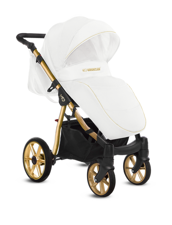 Mommy Glossy 2-i-1 barnvagn, vit/guld
