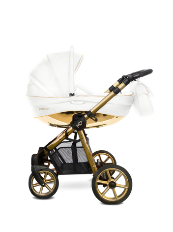 Mommy Glossy 2-i-1 barnvagn, vit/guld