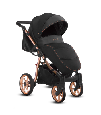 Mommy Glossy 2-i-1 barnvagn, svart/roséguld