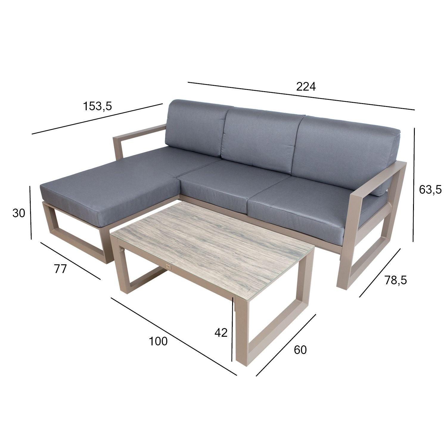 POSTA sohvaryhmä pöydällä, harmaa / beige