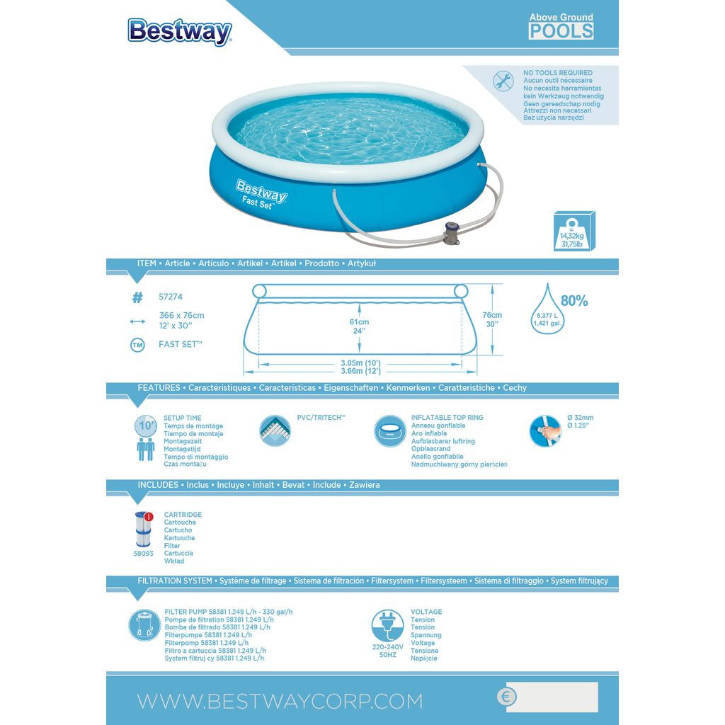 Bestway Fast Set Uima-Allas 366x76cm, 5377L