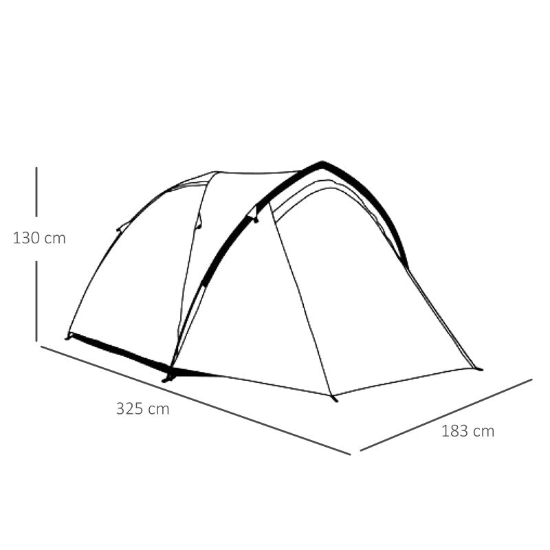 190T Retkeilyteltta 2 Hengelle, 325 x 183 x 130 cm