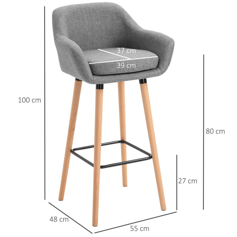Barstolsats med fotstöd och ryggstöd, grått tyg