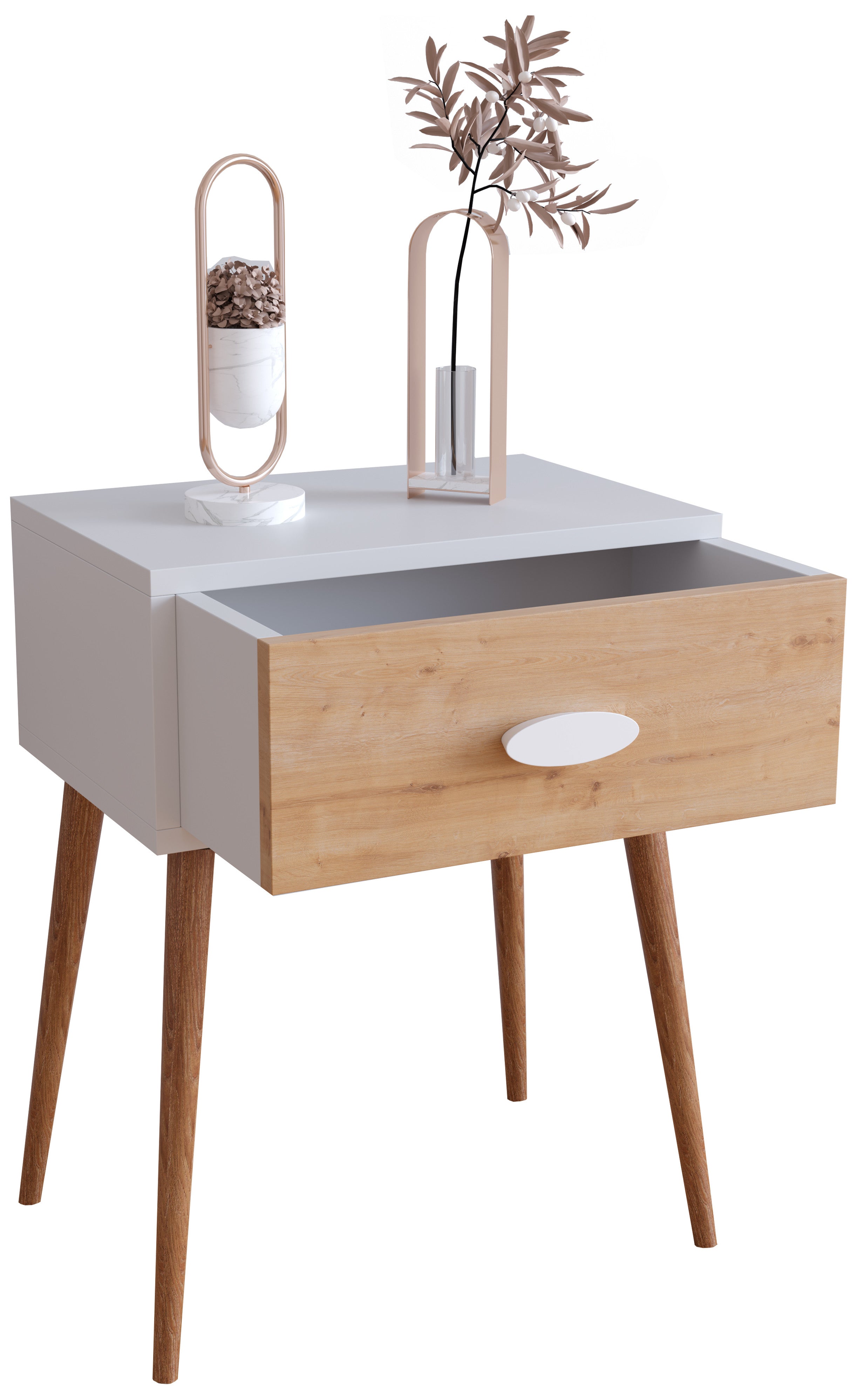 Yöpöytä "Singol L", 60 x 45 x 30 cm, valkoinen / puu