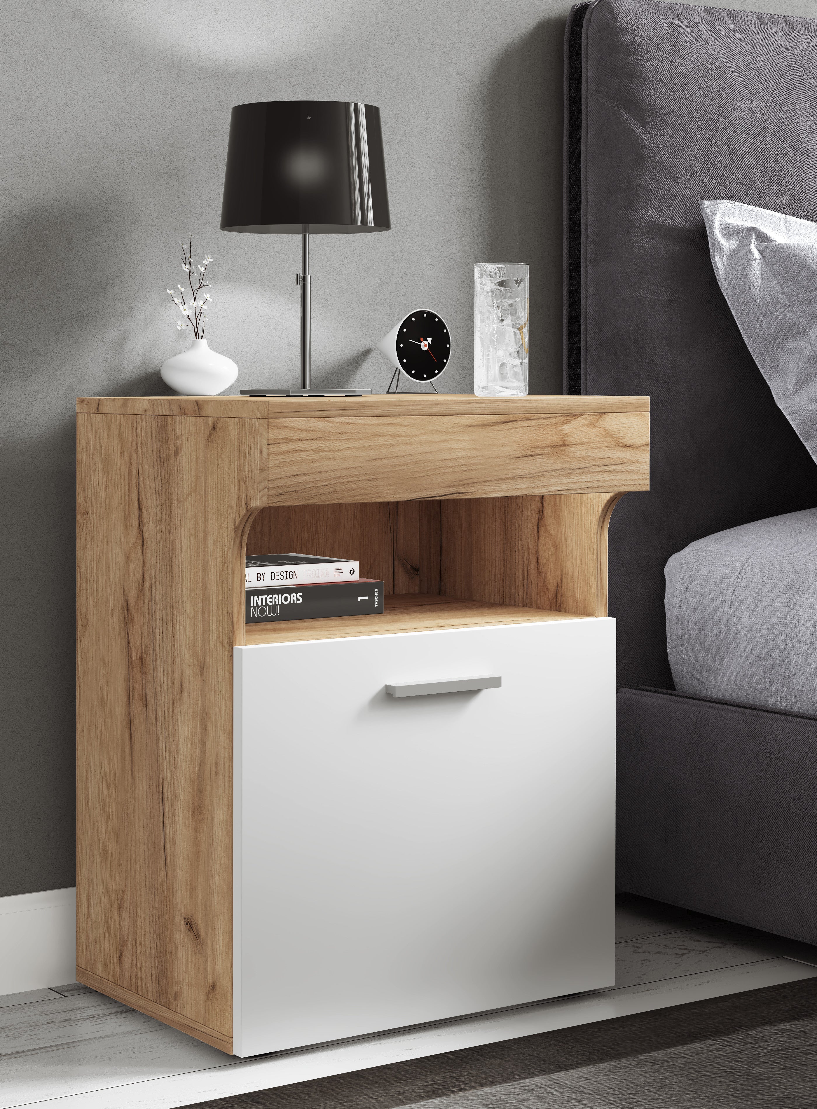 Yöpöytä "Slepal M", 61 x 45 x 39 cm, puu / valkoinen