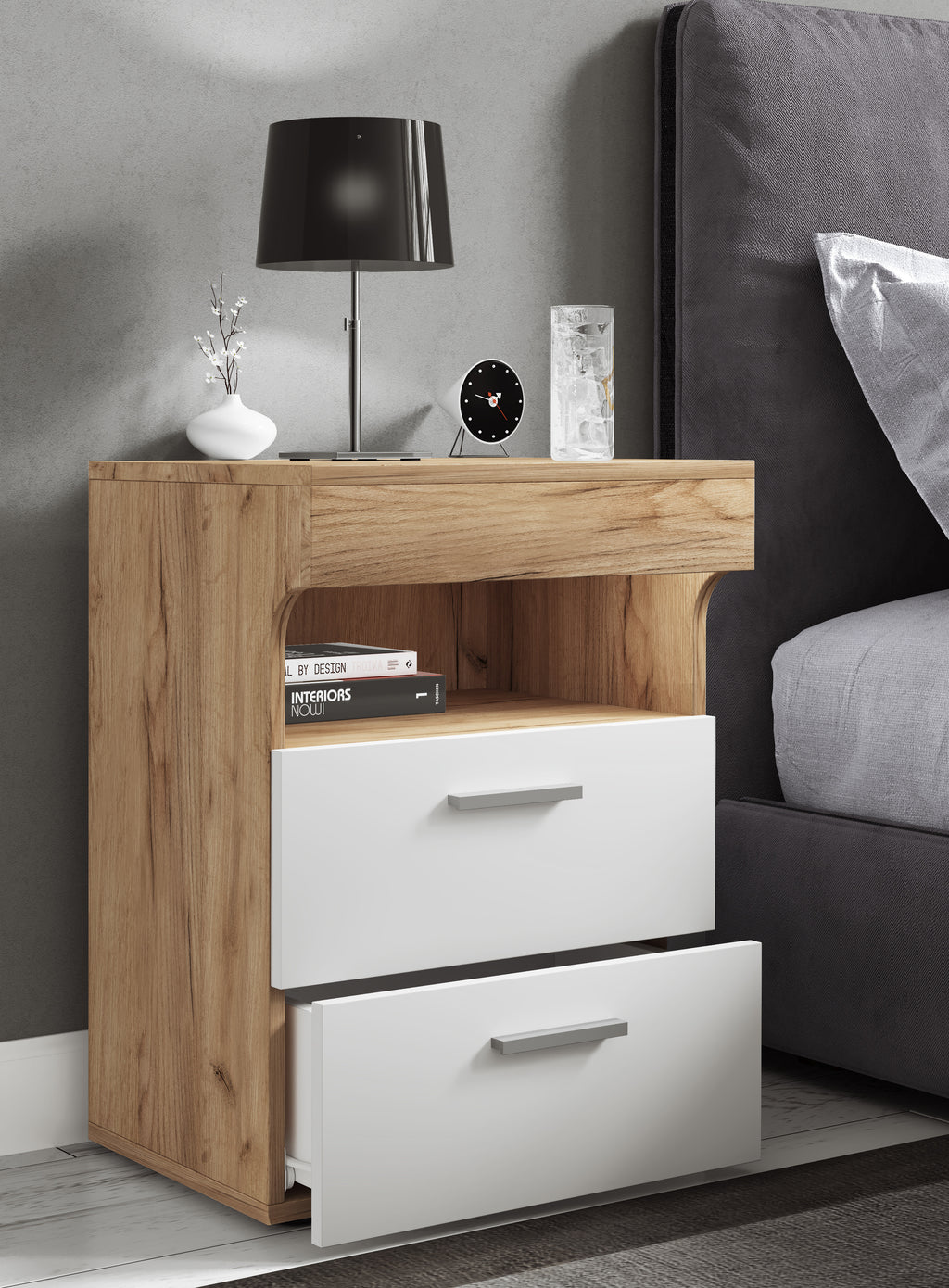 Yöpöytä "Slepal L", 61 x 45 x 39 cm, puu / valkoinen