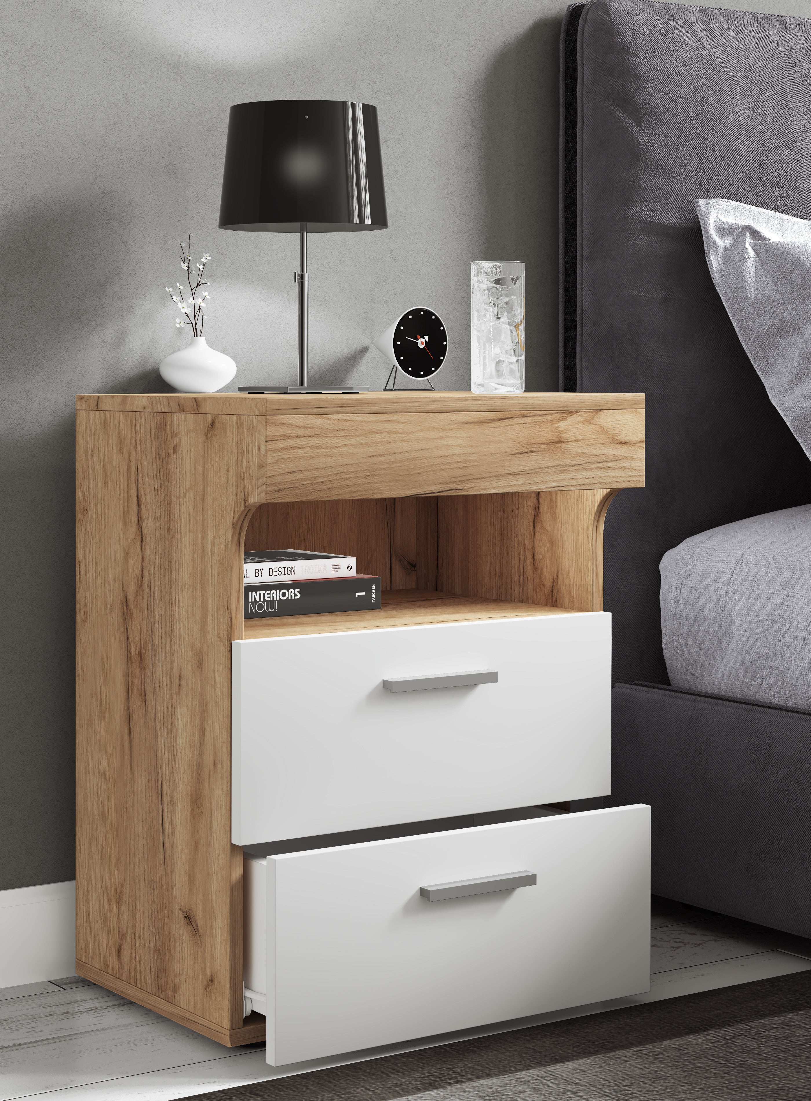 Yöpöytä "Slepal L", 61 x 45 x 39 cm, puu / valkoinen