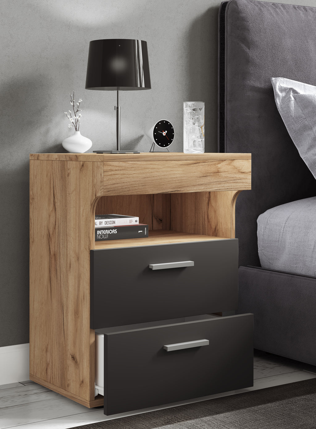 Yöpöytä "Slepal L", 61 x 45 x 39 cm, puu / antrasiitti