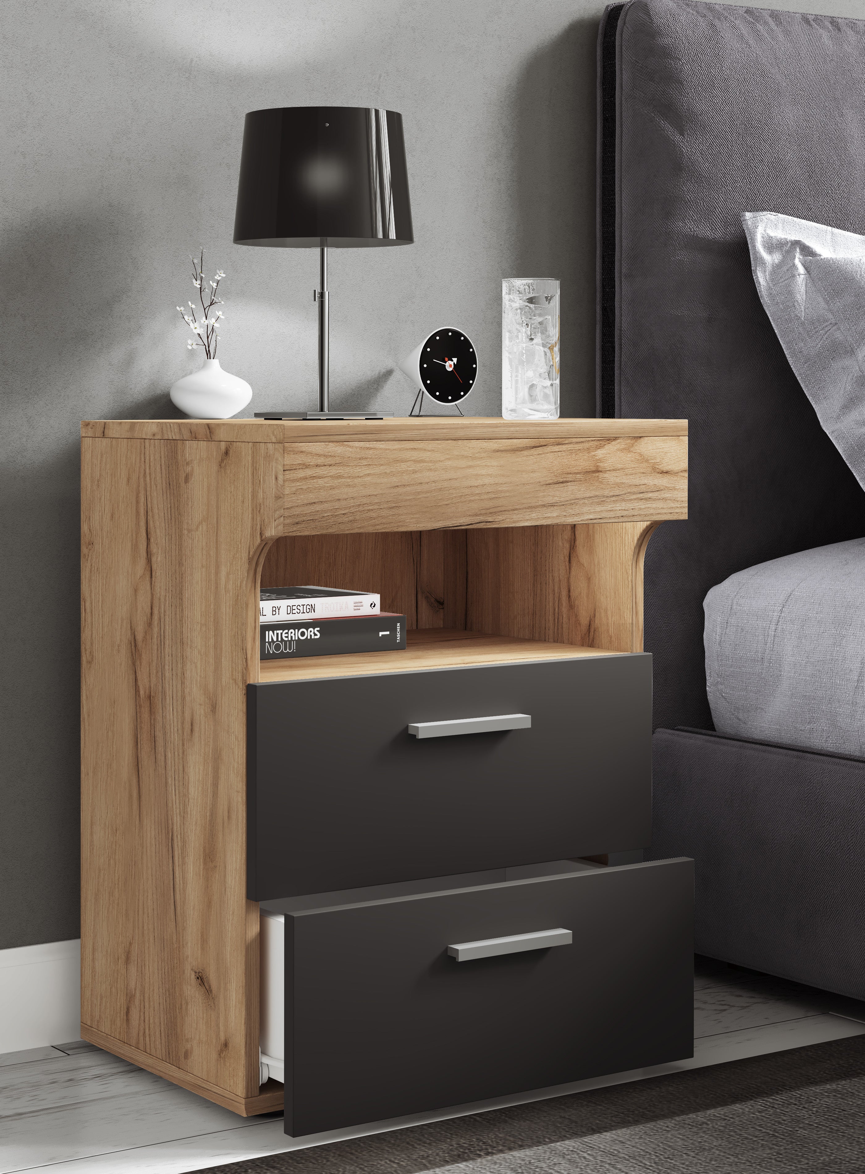 Yöpöytä "Slepal L", 61 x 45 x 39 cm, puu / antrasiitti