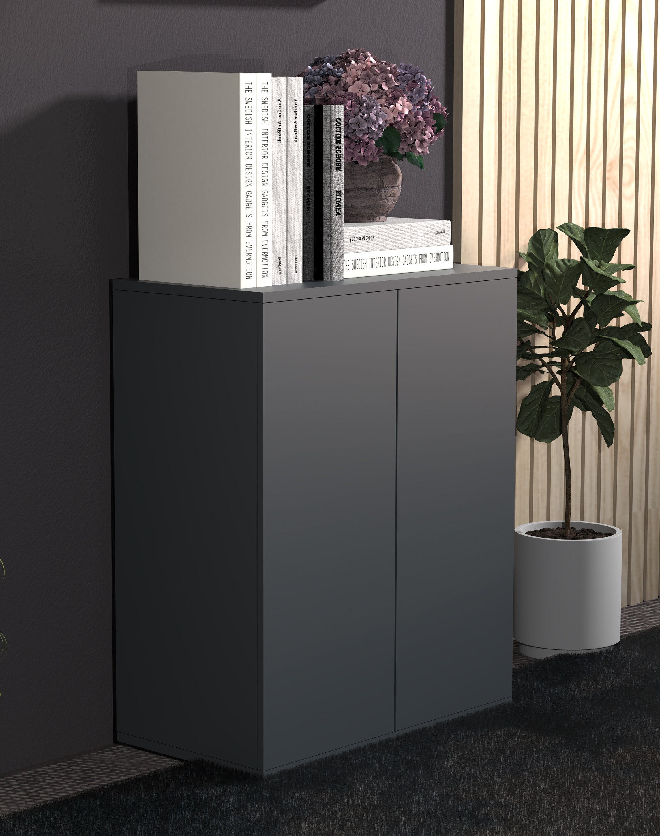 Säilytyskaappi Dalosa 2-säilytystilaa, musta , 73 x 60 x 32 cm