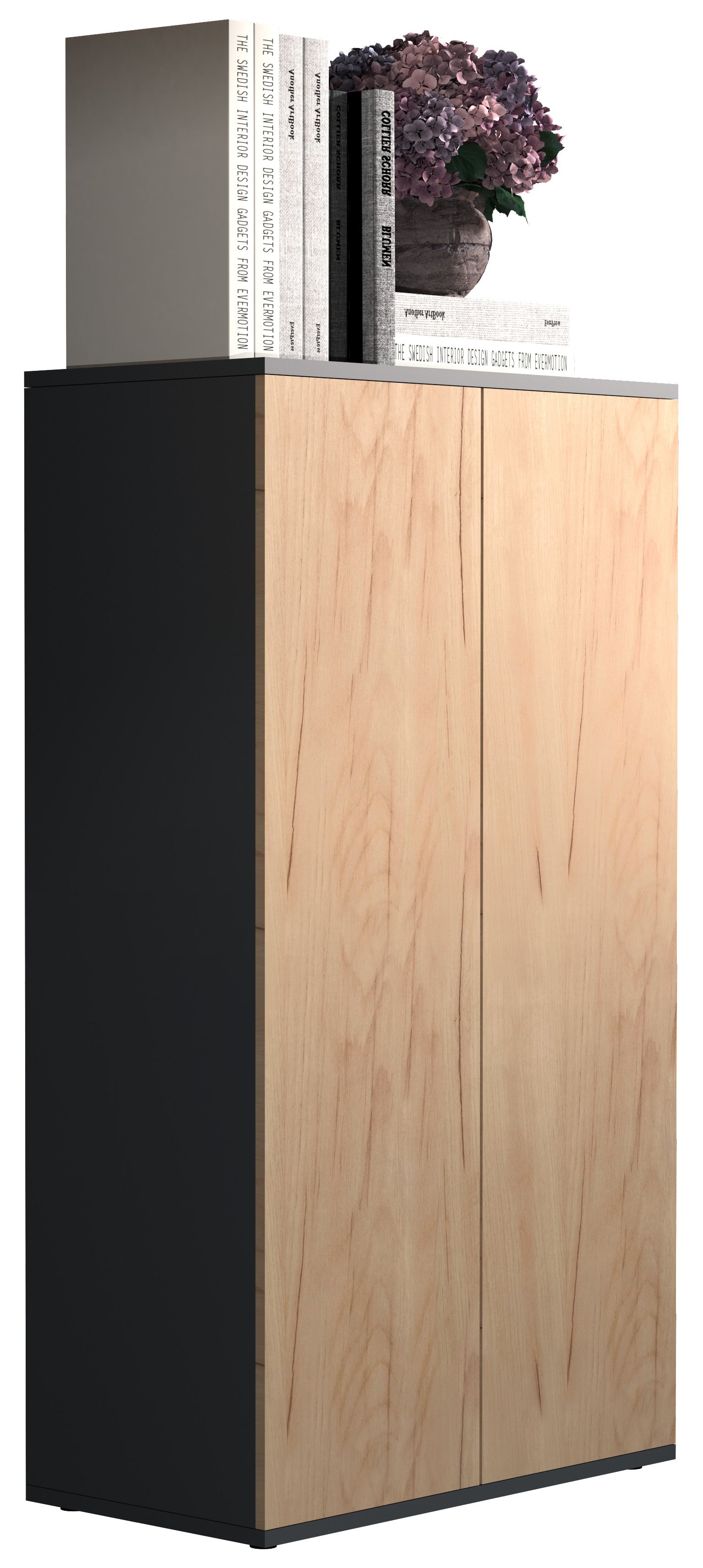 Säilytyskaappi Dalosa 3-säilytystilaa, musta / puu, 108 x 60 x 32 cm