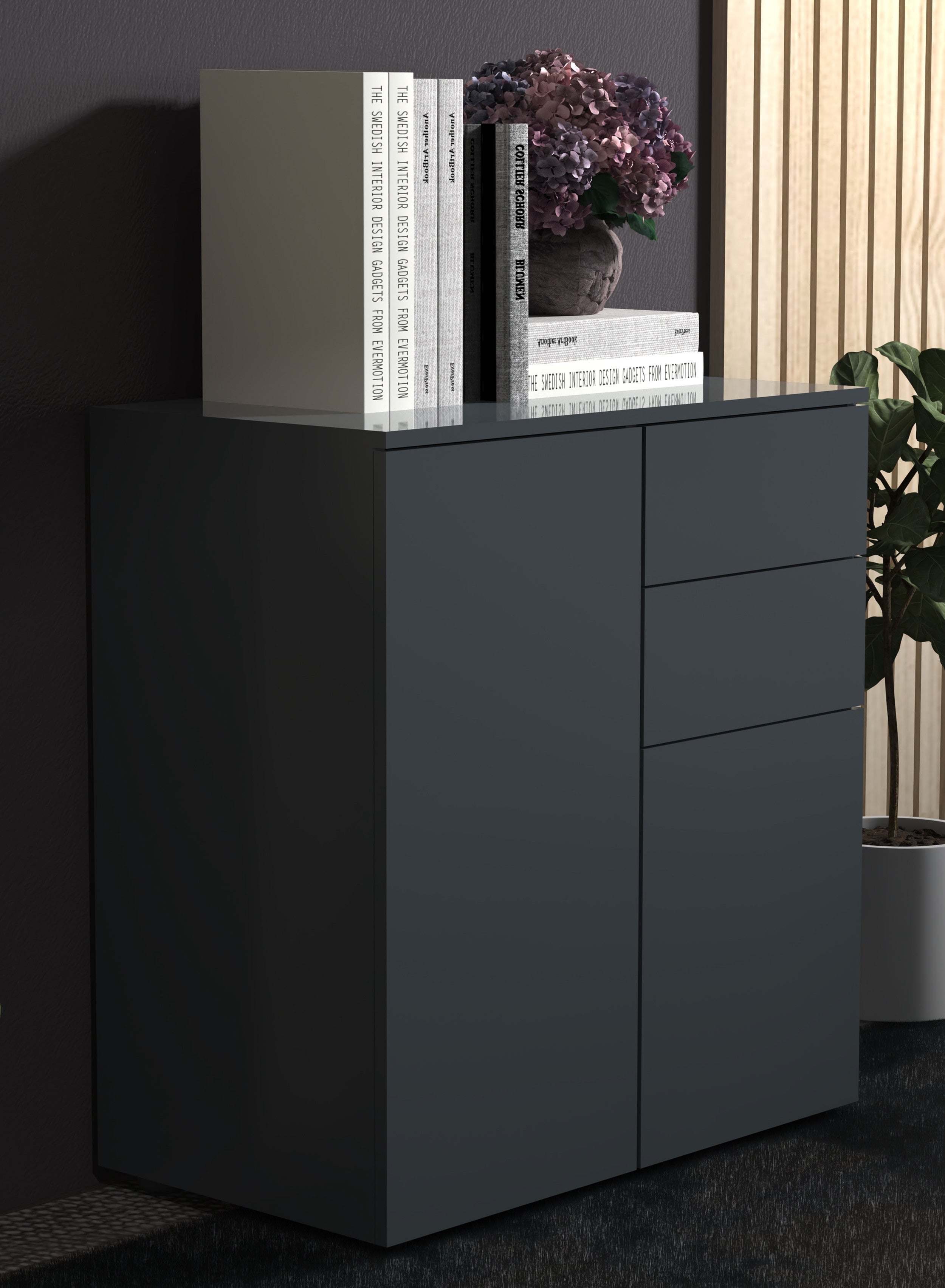 Lipasto Dalosa 4-säilytystilaa, musta, 77 x 70 x 39cm