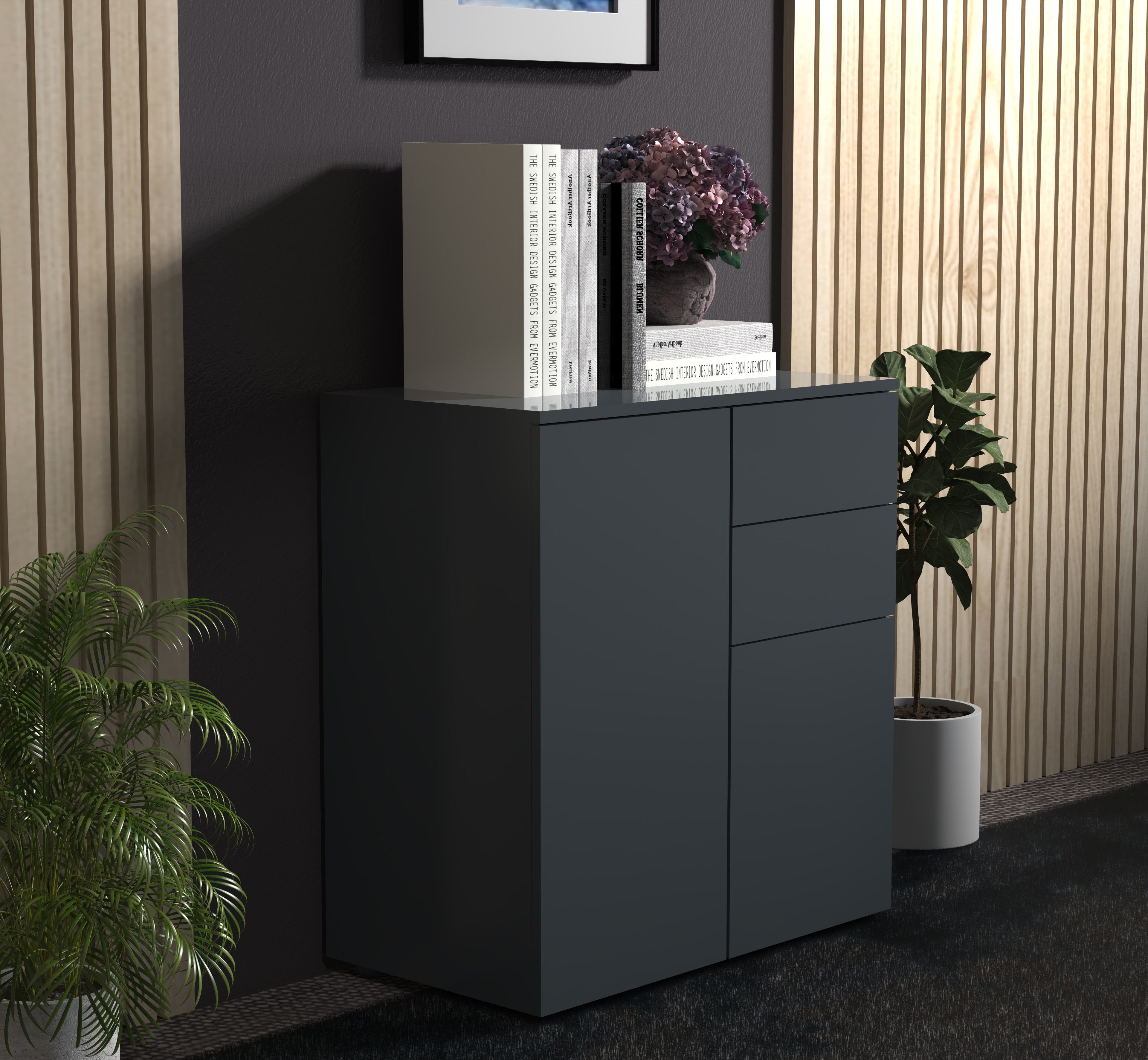 Lipasto Dalosa 4-säilytystilaa, musta, 77 x 70 x 39cm