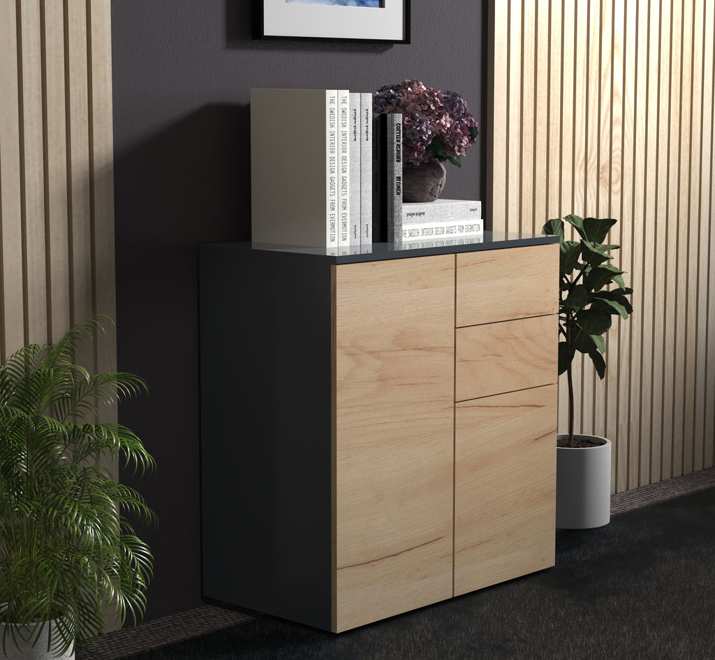 Lipasto Dalosa 4-säilytystilaa, musta / puu, 77 x 70 x 39cm