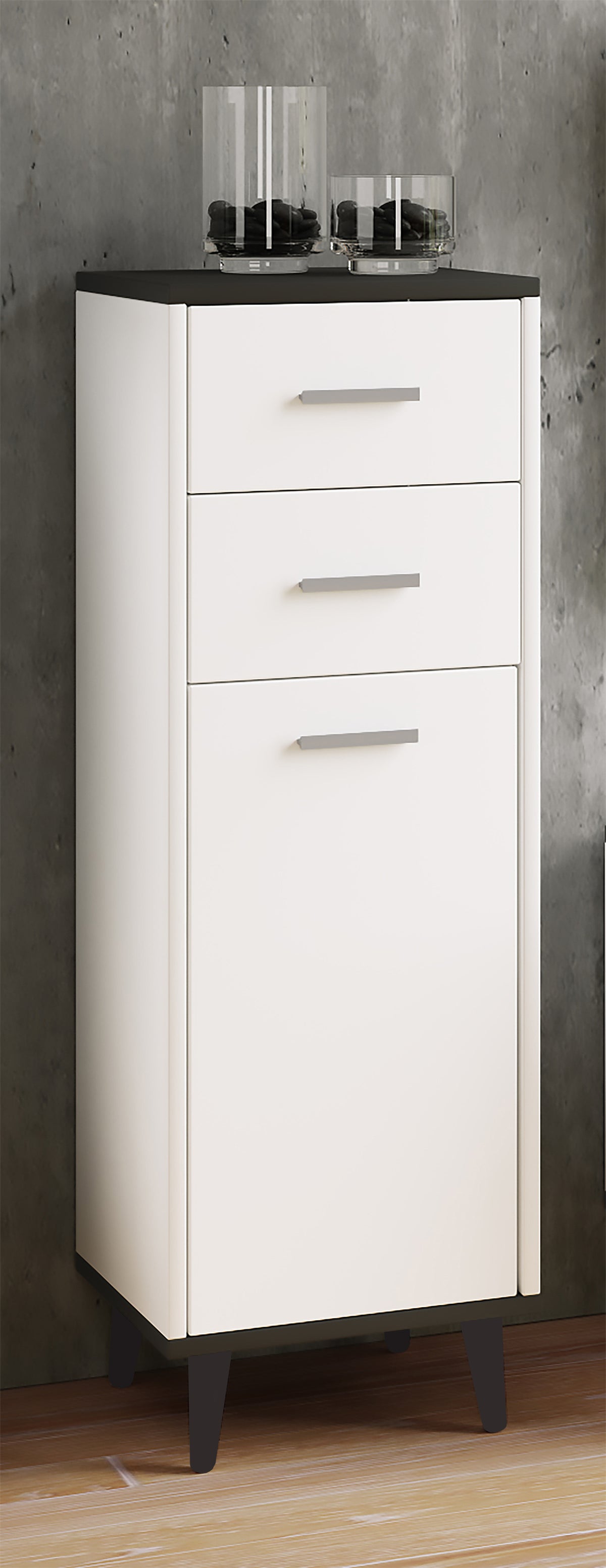 Byrå Lindas, vit/svart, 97 x 32 x 28 cm
