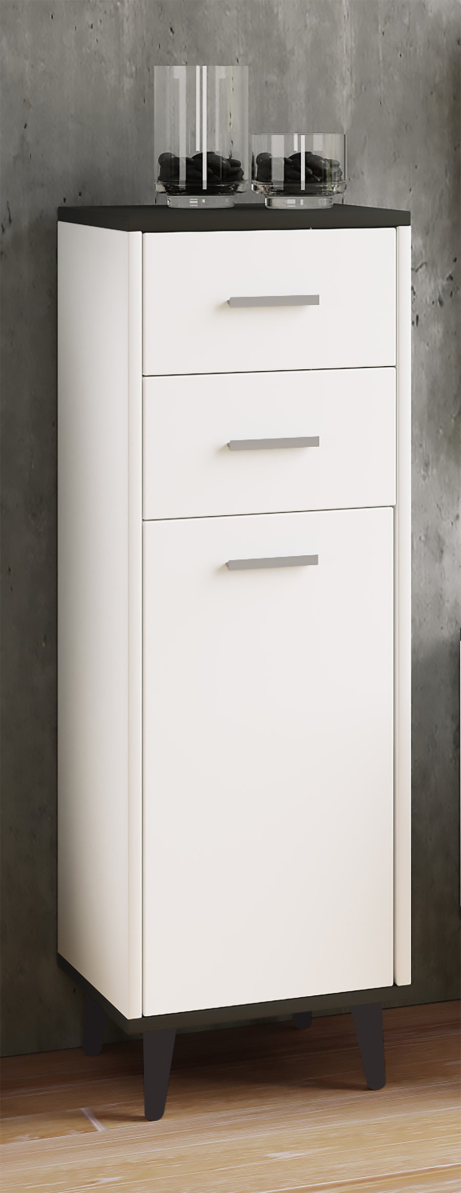 Byrå Lindas, vit/svart, 97 x 32 x 28 cm