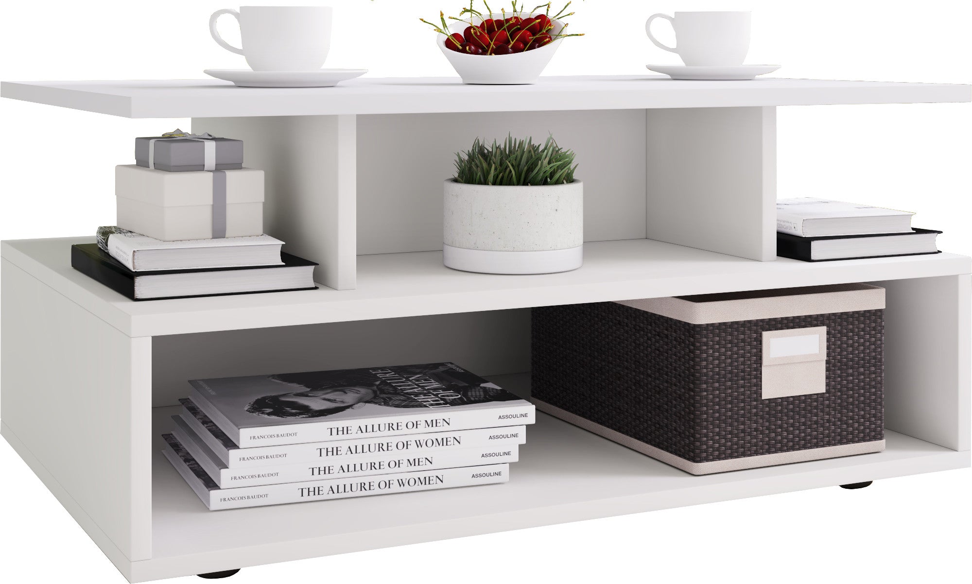 Sohvapöytä Esila, Paljon säilytystilaa, Valkoinen