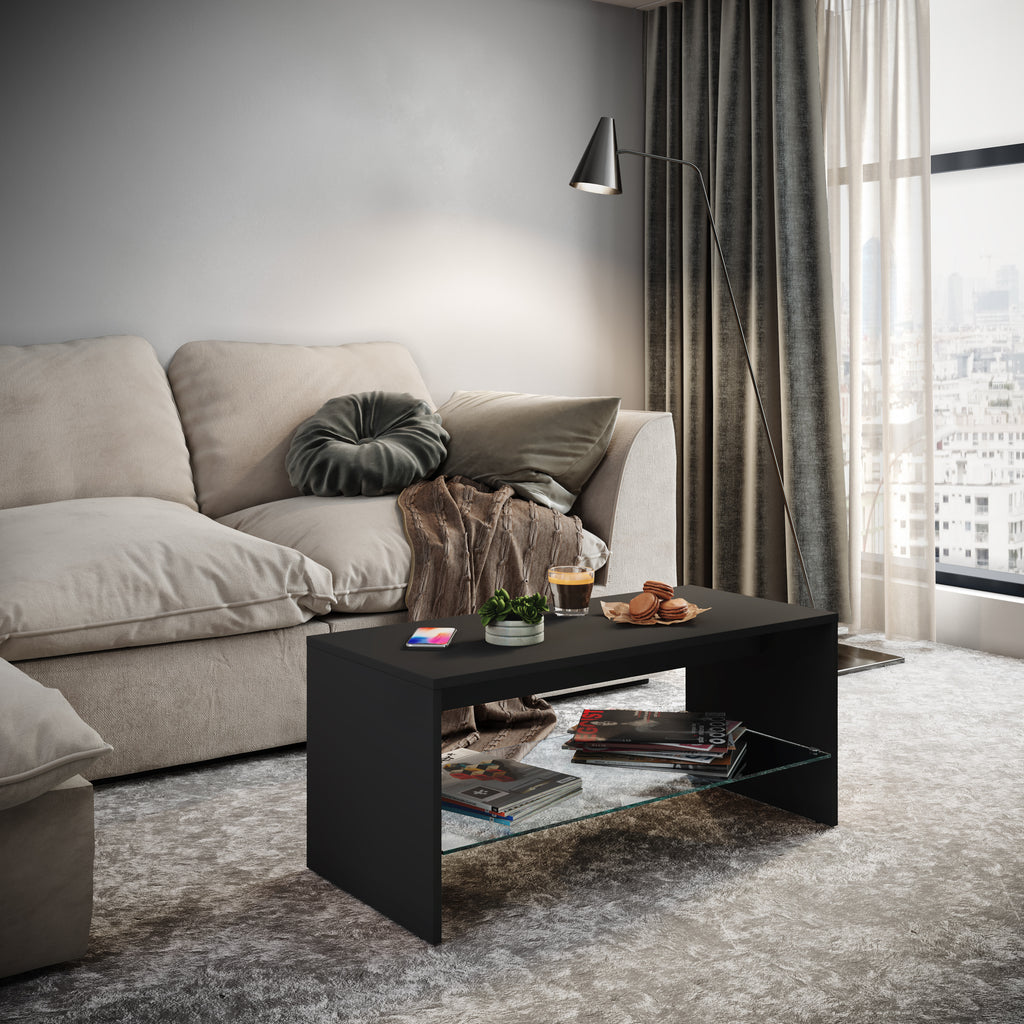 Sohvapöytä Lasihyllyllä Wisal, musta