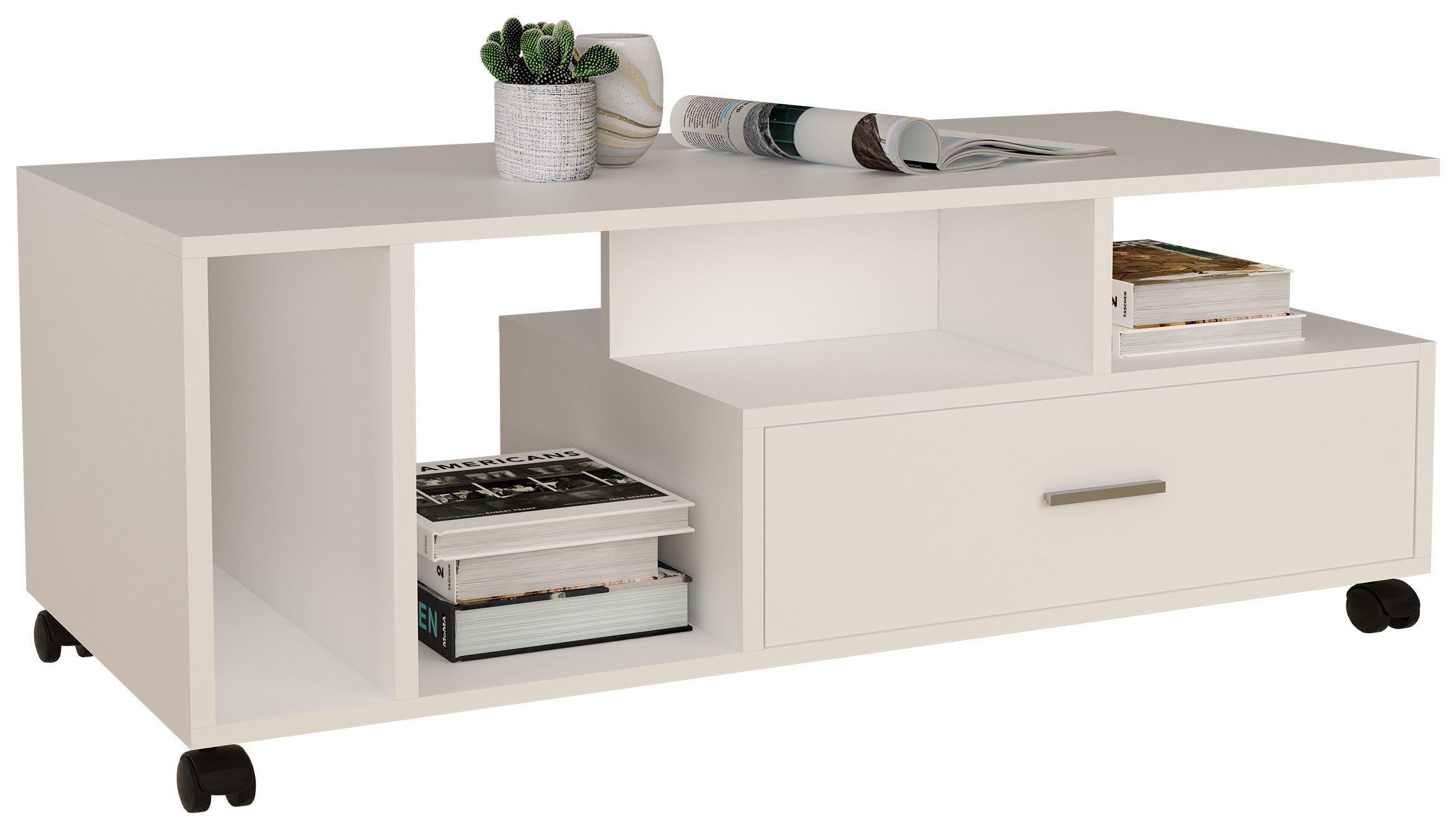 Sohvapöytä Silus, Paljon säilytystilaa, valkoinen