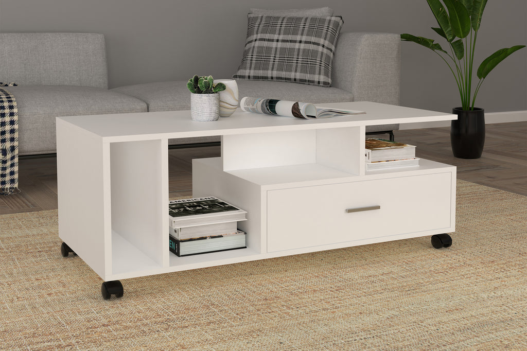 Sohvapöytä Silus, Paljon säilytystilaa, valkoinen