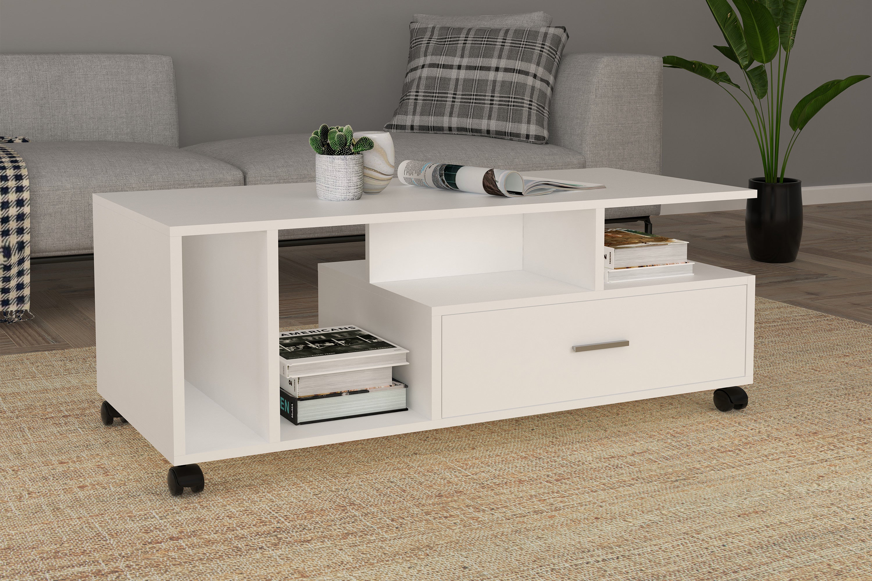 Sohvapöytä Silus, Paljon säilytystilaa, valkoinen