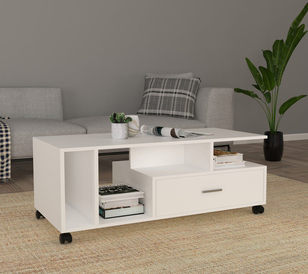 Sohvapöytä Silus, Paljon säilytystilaa, valkoinen