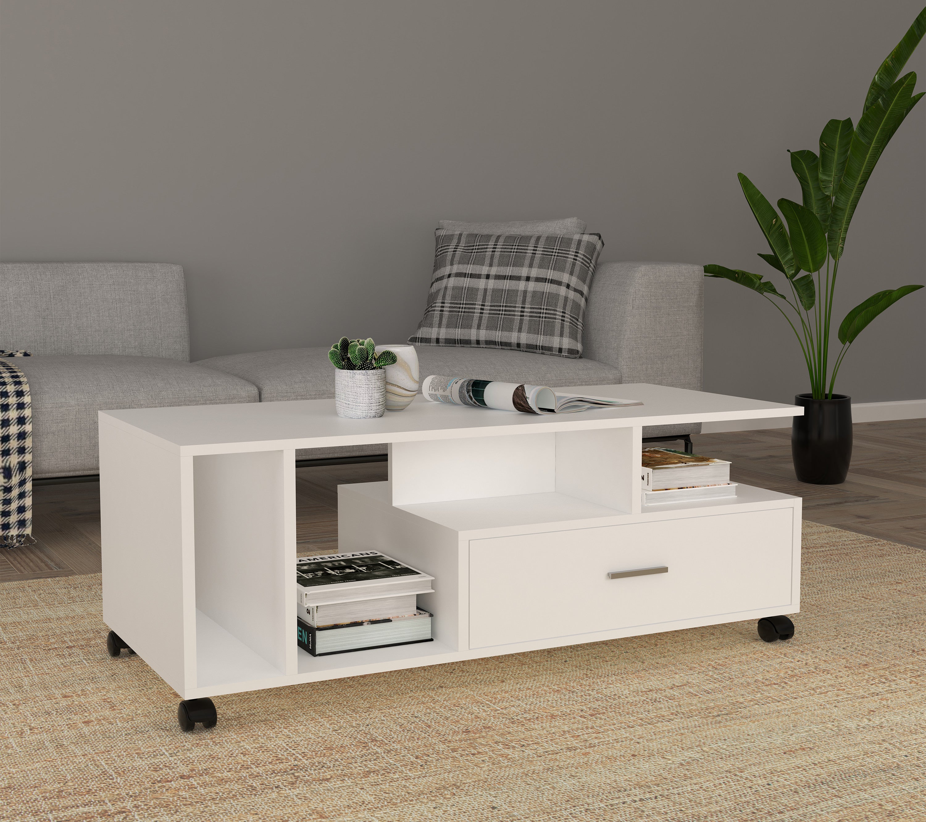 Sohvapöytä Silus, Paljon säilytystilaa, valkoinen
