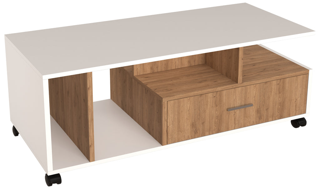 Sohvapöytä Silus, Paljon säilytystilaa, valkoinen / puu