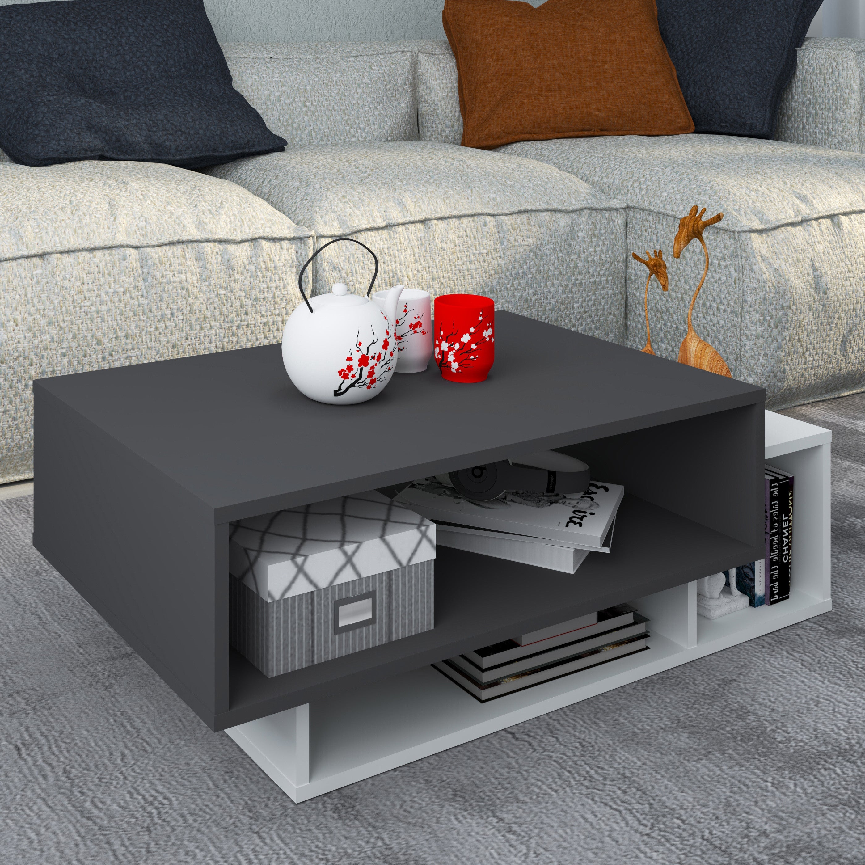 Sohvapöytä Runila, musta / valkoinen