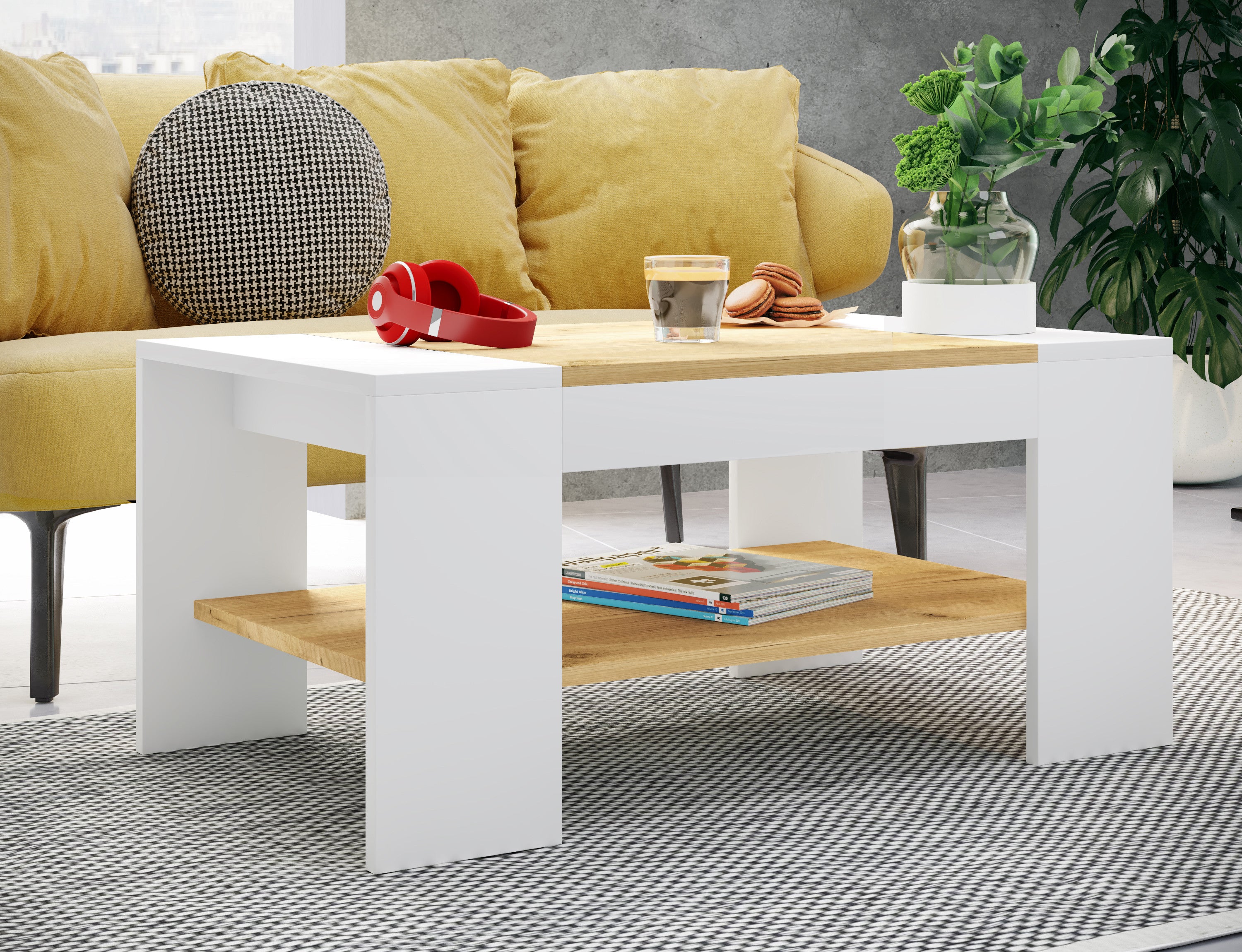 Sohvapöytä Bonza, valkoinen / puu