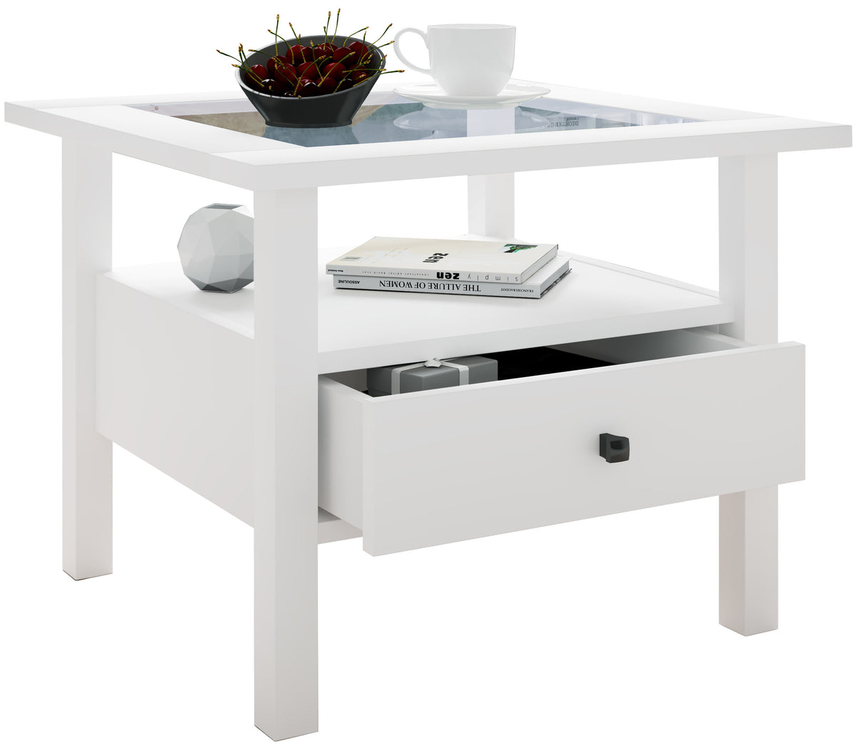 Soffbord med glasskiva Lingis M, vitt
