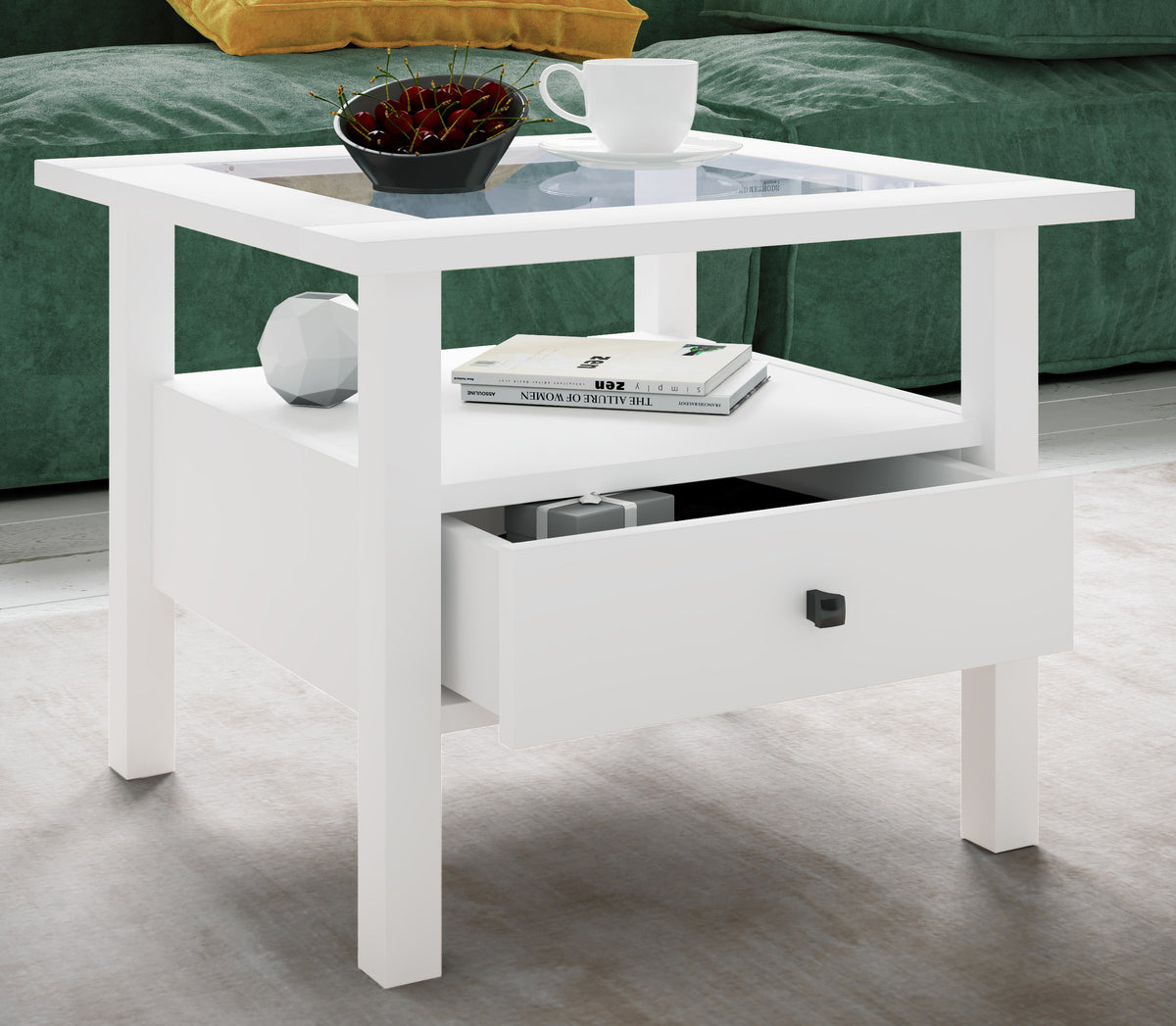 Soffbord med glasskiva Lingis M, vitt