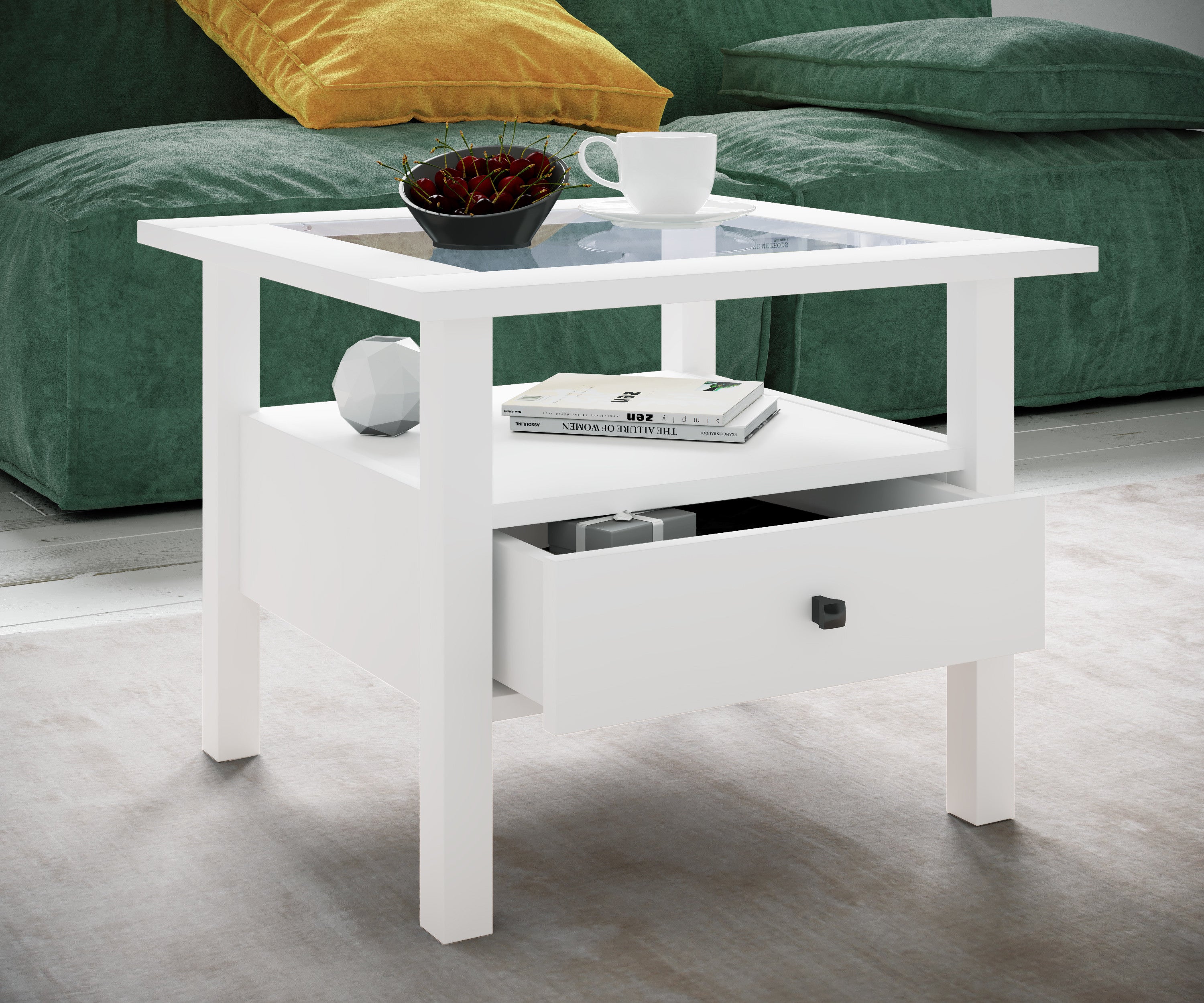 Sohvapöytä Lasilevyllä Lingis M, valkoinen