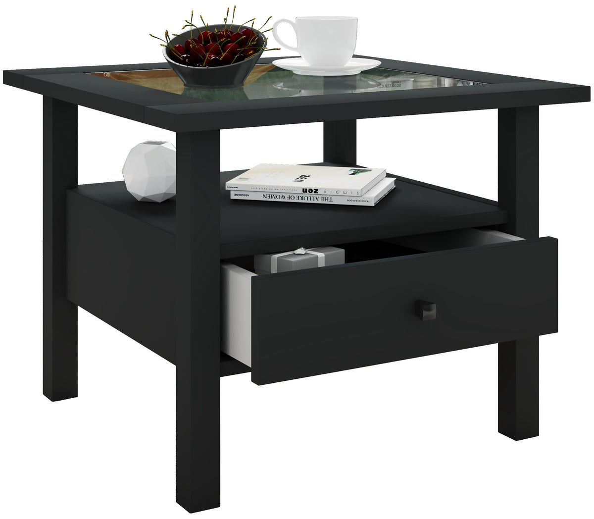 Soffbord med glasskiva Lingis M, svart