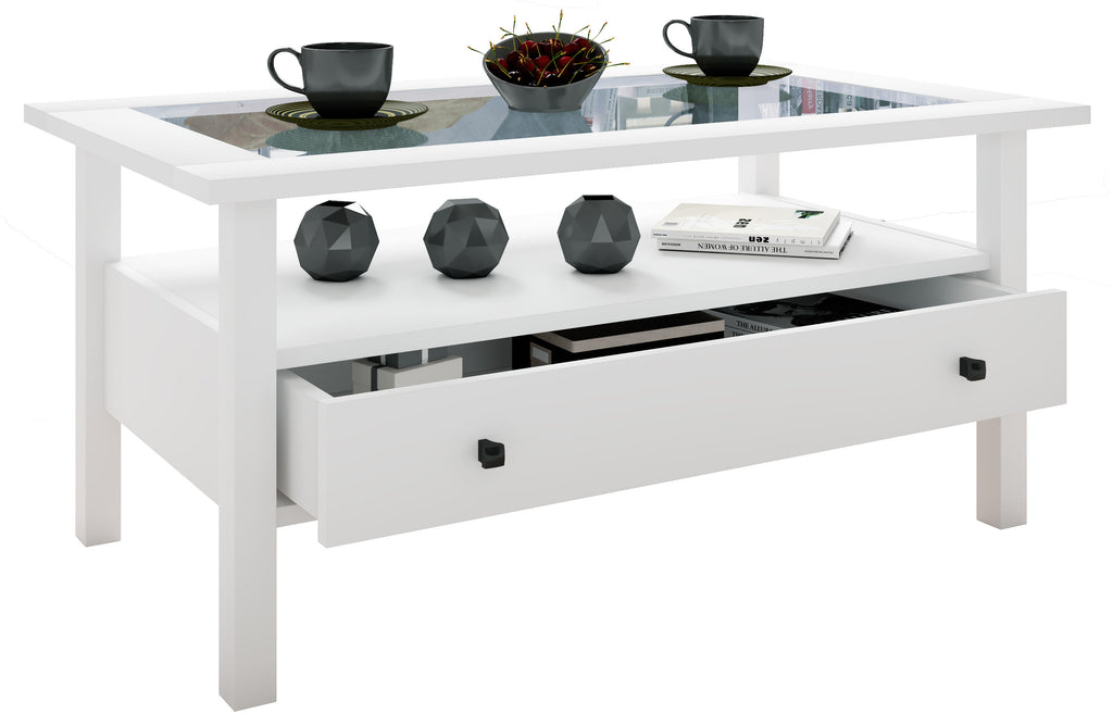 Sohvapöytä Lasilevyllä Lingis L, valkoinen