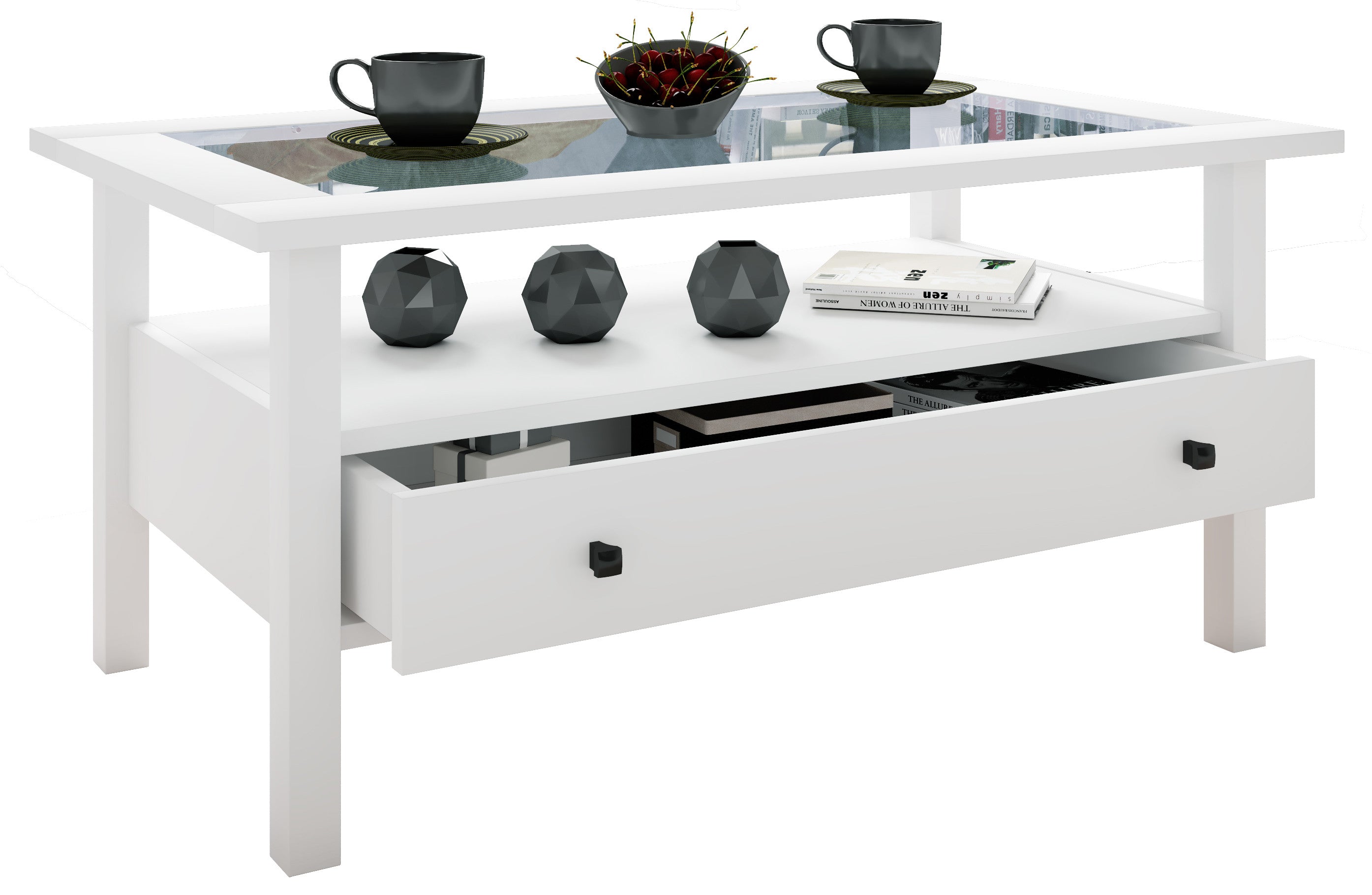 Sohvapöytä Lasilevyllä Lingis L, valkoinen