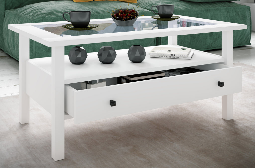 Sohvapöytä Lasilevyllä Lingis L, valkoinen