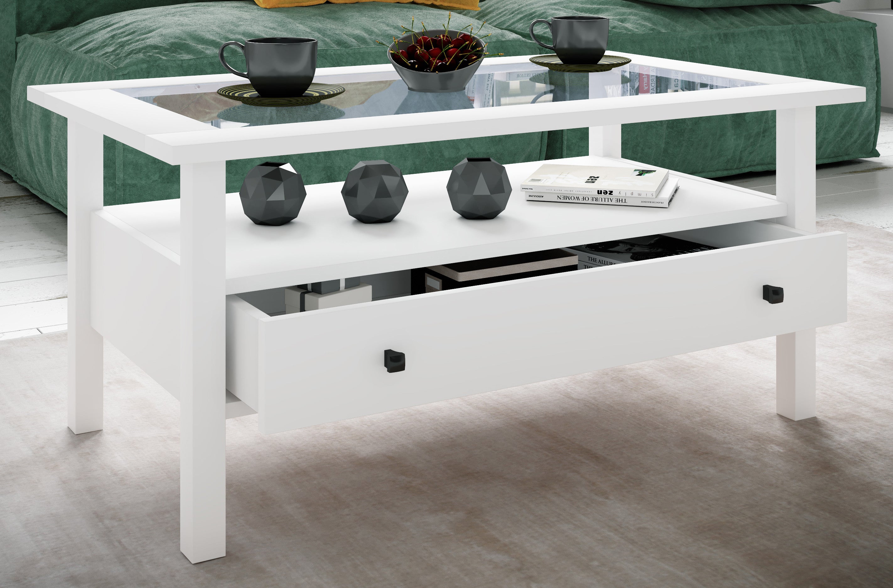 Sohvapöytä Lasilevyllä Lingis L, valkoinen